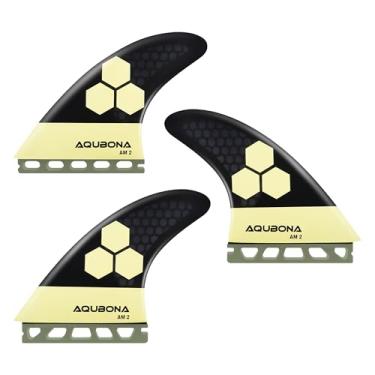 Imagem de Conjunto de 3 aletas AM2 de fibra de vidro + favo de mel, compatível com caixa de barbatana de aba única, longboard de surf, shortboard, com bolsa de barbatana, parafusos e chave (preto)