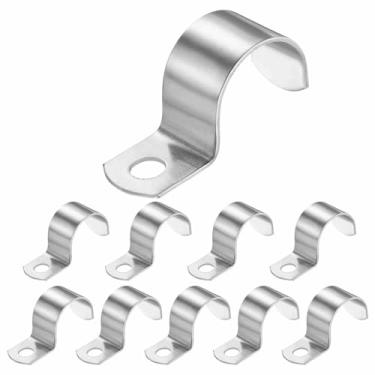 Imagem de HARFINGTON Alça de tubo de 2,5 cm, clipe de conduíte de aço inoxidável 304, 10 peças, braçadeira de alça de furo único para fixação de cabo de tubo de tubo (25 mm, prata)