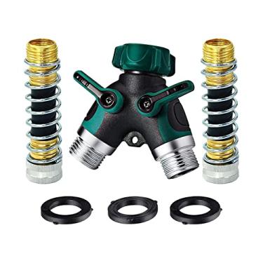 Imagem de Matybobe Divisores de mangueira de jardim de 2 vias com 2 mangueiras de mola de extensão, 3 arruelas, torneira de desvio de 3/4 polegadas, conector de mangueira divisor de tubulação, distribuidor de