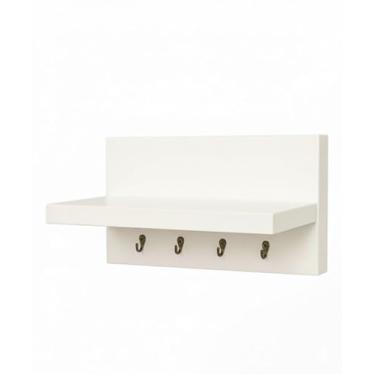 Imagem de Porta Chaves de Parede Mini MDF Branco com Prateleira – 4 Pinos Metálicos – Organizador Decorativo 18x11 cm