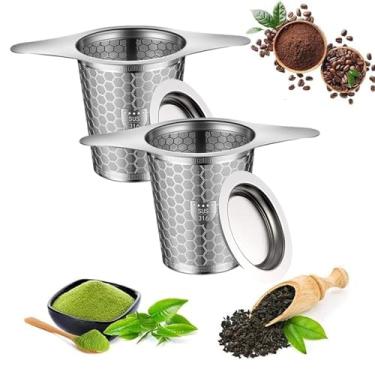 Imagem de Infusor de chá de folhas soltas de aço inoxidável premium, grau SUS 316, padrão de malha hexagonal com aro largo, filtro íngreme de folhas soltas (2 peças)