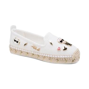 Imagem de Karl Lagerfeld Sandália feminina Michaela Slip on Espadrille com alfinetes, Malha branca brilhante, 39