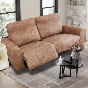 Imagem de vctops Capa de sofá reclinável de couro vintage, 6 peças, capa de sofá reclinável resistente à água, macia, antiderrapante, protetor de móveis para cães e gatos (marrom, amarelo, 2 lugares)