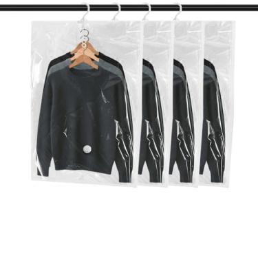 Imagem de Sacos de armazenamento a vácuo pendurados, design de vedação dupla de gancho rotativo de 360°, sacos de vedação a vácuo para pendurar economia de espaço, 4 curtos