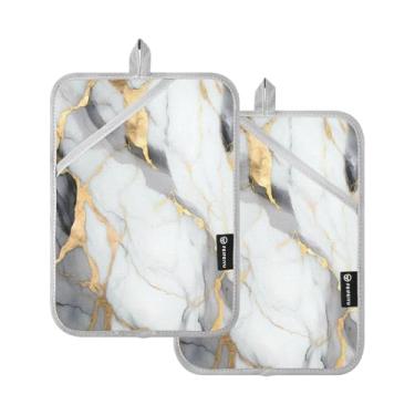 Imagem de Conjunto de 2 suportes de panela de mármore cinza branco para cozinha com bolsos resistentes ao calor, luvas de forno para bancada, cozinha doméstica, churrasqueira