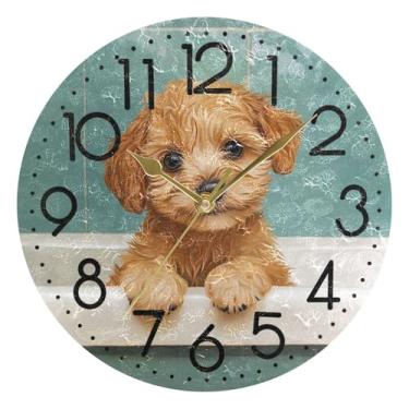 Imagem de YYZZH Cachorro fofo banheira de bebê no banheiro relógio de parede redondo pintura a óleo home office escola decorativo criativo relógio de uso duplo arte