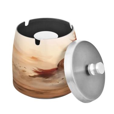 Imagem de Blueangle Cinzeiro de cavalo castanha com tampa para cigarros, à prova de vento/chuva, aço inoxidável, sem fumaça, inodoro, cinzeiro para uso interno ou externo (278)