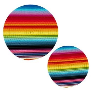Imagem de Blueangle 2 peças de suporte de panela colorido listrado do México - conjunto de pegadores de panela de tecido redondo - almofadas quentes trançadas de algodão - porta-copos - tapetes de mesa para