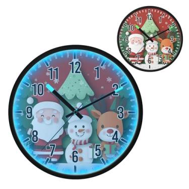 Imagem de Blueangle Relógio de parede LED que brilha no escuro e ativado por voz, silencioso, design de boneco de neve de Papai Noel, rena, funciona a bateria para decoração de quarto e sala de estar (529)