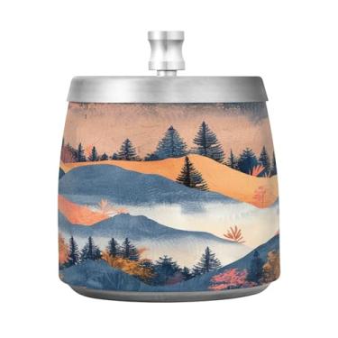 Imagem de SEHANY Cinzeiro Majestic Mountain Peak com tampa para cigarros, à prova de vento, sem fumaça, aço inoxidável, cinzeiros para uso interno e externo, grande, inodoro, para fumantes, decoração de
