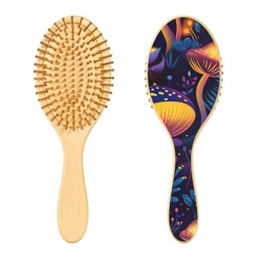 Imagem de SEHANY Escova de cabelo de madeira Forest Mushroom para mulheres e homens, escovas de cabelo de cabeça redonda, escova de cabelo para massagem do couro cabeludo suave e desembaraçadora para todos os