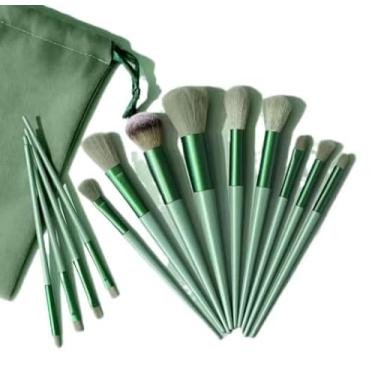 Imagem de Kit 13 Pçs Pincéis De Maquiagem profissional Contorno corretivo base Kabuki Profissional (Verde)