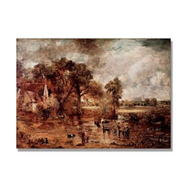 Imagem de NHLDZYH Impressão em tela estilo John Constable, (sem título 45), painel de tela de paisagem romântica, decoração de parede com tema de natureza para quarto ou escritório. 30 x 42 cm. Somente tela