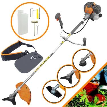 Imagem de Roçadeira Robusta À Gasolina Tekna RL520P 52cc 2HP de Potência 2 Tempos Alta Rotação Completa Com Carretel Nylon + Faca 2 Pontas + Faca 3 Pontas