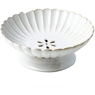 Imagem de Cesta de frutas, fruteira, fruteira, cerâmica, fruteira, bandeja de frutas de camada dupla com orifício de drenagem, prato de decoração de casa de alta qualidade estilo EuropUPC para organizador de