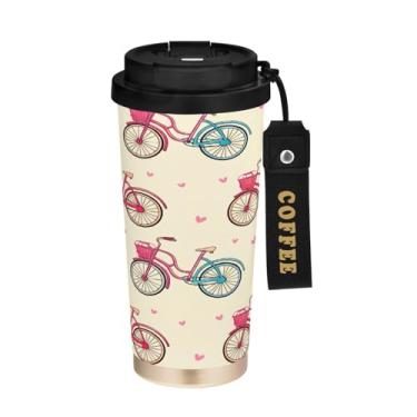 Imagem de STAYTOP Copo de café de aço inoxidável de 500 ml, caneca de café de viagem com isolamento térmico para bicicletas vintage com tampa, xícara de café à prova de derramamento, copos portáteis