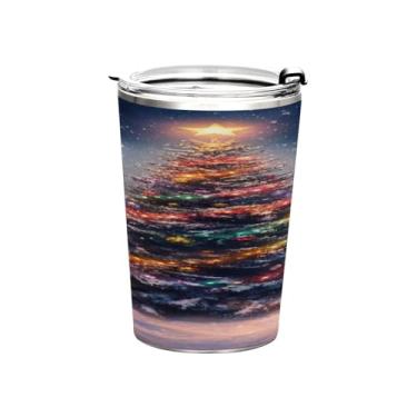 Imagem de STAYTOP Copo de aço inoxidável de árvore de Natal 368 g, copo de café isolado com tampa e canudo, caneca de café de viagem de parede dupla para bebidas quentes e frias