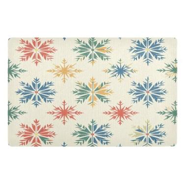 Imagem de STAYTOP Tapete de Natal com flocos de neve para entrada externa 81 x 50 cm, tapete de boas-vindas ao ar livre/interno, tapetes de banho fofos, capacho frontal antiderrapante para entrada, pátio, áreas