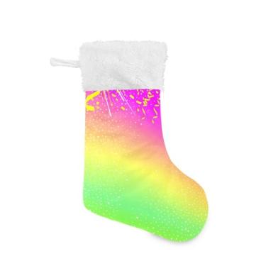 Imagem de Wassud Meia de Natal fofa com punho branco comemoração colorida 45,7 cm grande para decoração de lareira de lareira 1 pacote