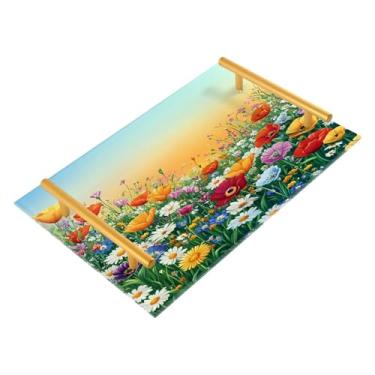Imagem de Wassud Bandeja de banheiro de flores coloridas com alças organizador de perfume de acrílico para banheiro, quarto, cozinha, balcão de 30 x 20 cm
