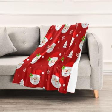 Imagem de Wassud Cobertores e mantas de Natal 152 x 228 cm com desenho de Papai Noel para sofá, cobertor quente de lã de pelúcia aconchegante para cama, sofá, cadeira, decoração de casa