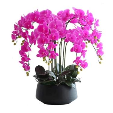 Imagem de YYBOES Orquídea artificial com plantador de porcelana flores artificiais Phalaenopsis 10 orquídeas artificiais 65 cm flores artificiais flores artificiais