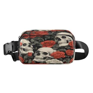 Imagem de CEBUGI Pochetes de caminhada para homens, mulheres, caveiras e rosas modernas resistentes à água com cinto ajustável para treino, viagem, corrida