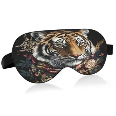 Imagem de Burbuja Máscara de dormir de cabeça de tigre para mulheres e homens, máscara de olhos refrescante para dormir lateral com blackout com alça elástica ajustável para viajar