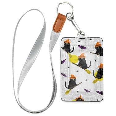 Imagem de Burbuja Porta-crachá de couro com cordão, etiqueta de identificação de gatos no noivo com 1 janela transparente para identidade e 2 compartimentos para cartão para escritório, enfermeira, professor