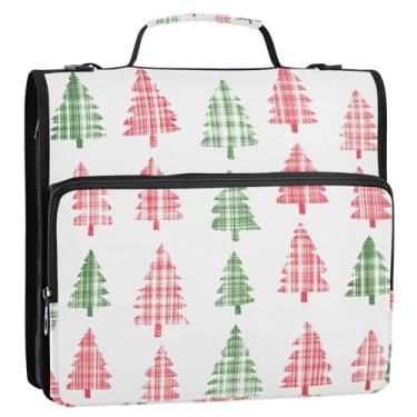 Imagem de CEBUGI Fichário de 3 anéis com zíper com alça de ombro, pasta de arquivo expansível de 3,8 cm, anéis D, para escola, escritório, guingão, árvore de Natal