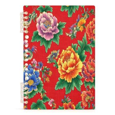 Imagem de Burbuja Caderno de flores retrô, papel pautado universitário A5 com 60 folhas, fichário para escritório, 1 pacote