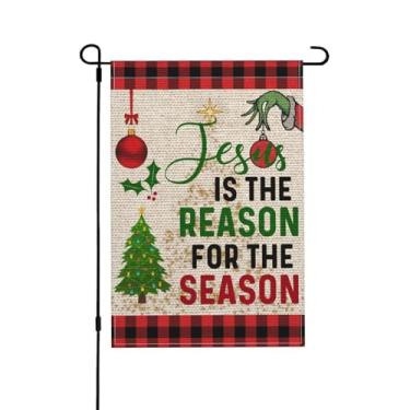 Imagem de Jesus Is The Reason For The Season Bandeira de jardim de Natal Bandeira de jardim Jesus é a razão para a estação bandeira de jardim de presépio 12x18 decoração de natal casa de fazenda decorações de Natal cristãs