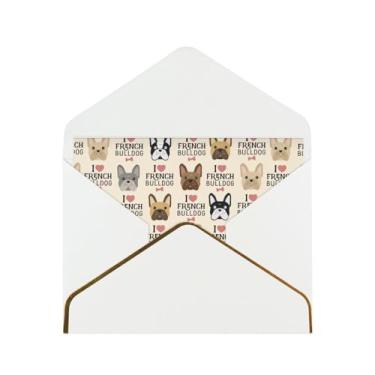 Imagem de SKKNT Cartões de felicitações com estampa de cachorro francês para todas as ocasiões, convites de festa de aniversário de casamento, 12,7 x 15,2 cm