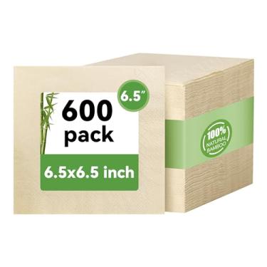 Imagem de MORGIANA Guardanapos de almoço, 600 guardanapos compostáveis de bambu descartáveis, 2 camadas - 16,5 x 16,5 polegadas dobrados - macios, absorventes e não branqueados para casamentos, festas, bar de