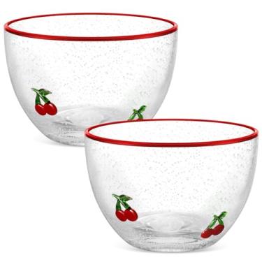 Imagem de Potchen Conjunto de 2 tigelas de doces de cereja, 400 ml, vidro transparente com design de frutas fofas, tigelas de servir, presentes para primavera, verão, cozinha, lembrancinhas de festa, decoração