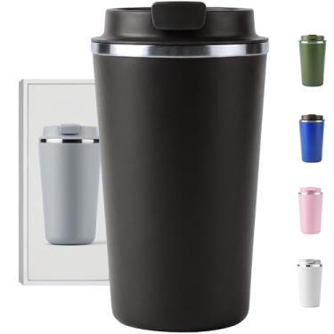 Imagem de Copo Térmico Café - 510ml, Parede Dupla Isolamento Inox 304, Base Emborrachada, Quente 6 horas, Feito Para Viagem To Go (Preto)