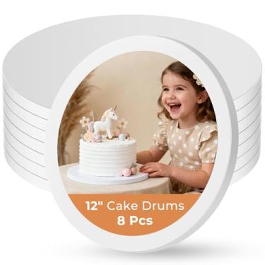 Imagem de Kootek Tábuas de bolo redondas de 30 cm, tambor de bolo de 1/2 polegada de espessura, base de papelão ondulado resistente, base para pastel, branco, pacote com 8