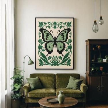 Imagem de Quadro Canvas Borboleta Verde Art Noveau 40X30Cm Mold Preta - Quadros 
