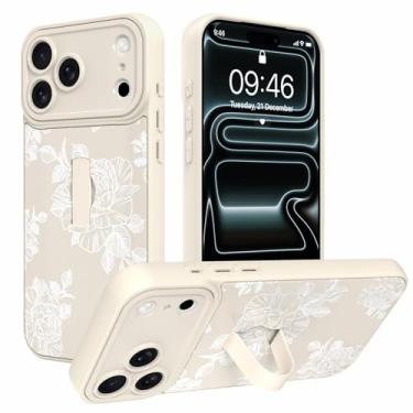 Imagem de AIGOMARA Capa feita para iPhone 17 Pro com alça de dedo suporte flor branca estampa floral design para mulheres meninas TPU macio amortecedor rígido PC traseiro antiqueda à prova de choque capa fina