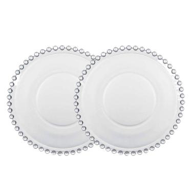 Imagem de Jogo 2 Prato Para Pão Sobremesa Cristal Transparente Pearl Bolinha Wolff 14cm