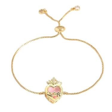 Imagem de CHUQIU Pulseiras femininas com pingente de coração de Jesus banhado a prata e zircão vermelho/rosa / prata para presentes cristãos, pink zircon gold, Sem Pedra Preciosa
