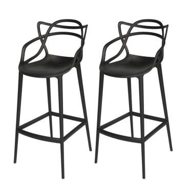 Imagem de Conjunto 2 Banqueta Allegra Alta Master Empilhavel Resistente Preta Cozinha Americana Balcão Polipropileno