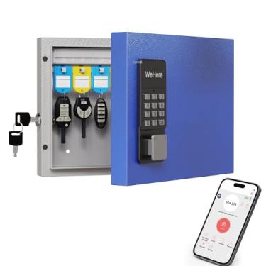 Imagem de WeHere SAFE16 Suporte de parede com caixa de bloqueio de chave, armário inteligente para chaves com chave, controle de aplicativo Bluetooth, OTP e desbloqueio de senha, desbloqueio remoto Wi-Fi (ponte
