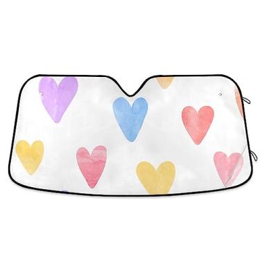 Imagem de Corações Impressão Colorida Aquarela Para-brisa Carro Para-brisa, Persianas de Janela de Carro, Protetor Solar Escudo de Carro, Acessórios de Carro de Verão