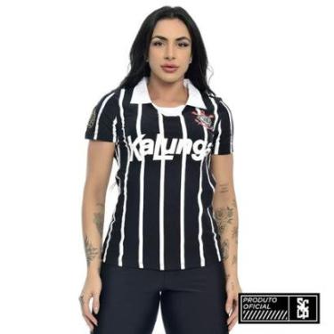 Imagem de Camisa Polo Retrô Corinthians Kalunga Feminina S/N Preto Corinthians-Feminino