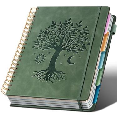 Imagem de Ovesmusl Caderno espiral de capa dura 21,6 cm x 28 cm com 5 divisórias removíveis, 300 páginas, couro com 5 matérias, pautado na faculdade, cadernos grandes espirais de 100 g/m² para trabalho, diário