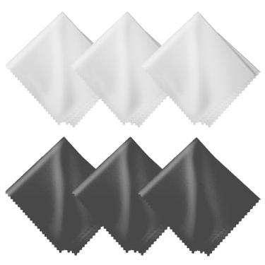 Imagem de Pacote com 6 panos de limpeza de microfibra – Limpador de tela e lente sem fiapos de 16 x 17 cm – óculos, câmera, telefone, tablet, TV – 3 cinza escuro e 3 brancos – embrulhados individualmente, sem