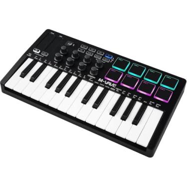 Imagem de M-VAVE VEDO Teclado MIDI SMK-25 Profissional 25 Teclas com Pads RGB, Conexão USB/BT, Compatível com Windows/Mac/iOS/Android, Ideal para Produção Musical, Home Studio e Performances Ao Vivo Controle