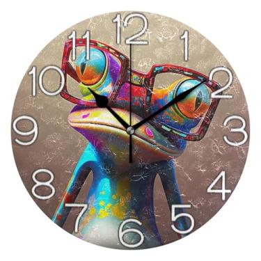 Imagem de Óculos de sapo coloridos relógio de parede decorativo engraçado analógico quarto cozinha relógio divertido alimentado por bateria, sala de estar decoração de parede moderna, 25 cm, ponteiros pretos