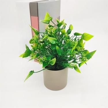 Imagem de Planta artificial Pothos - Decoração de mesa com vegetação sintética, vaso de plástico pequeno para decoração de mesa de sala de estar em casa (verde2)